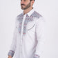 Men's Cotton White Embroidery Western Shirt