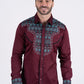 Men's Cotton Burgundy Embroidery Western Shirt