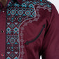 Men's Cotton Burgundy Embroidery Western Shirt
