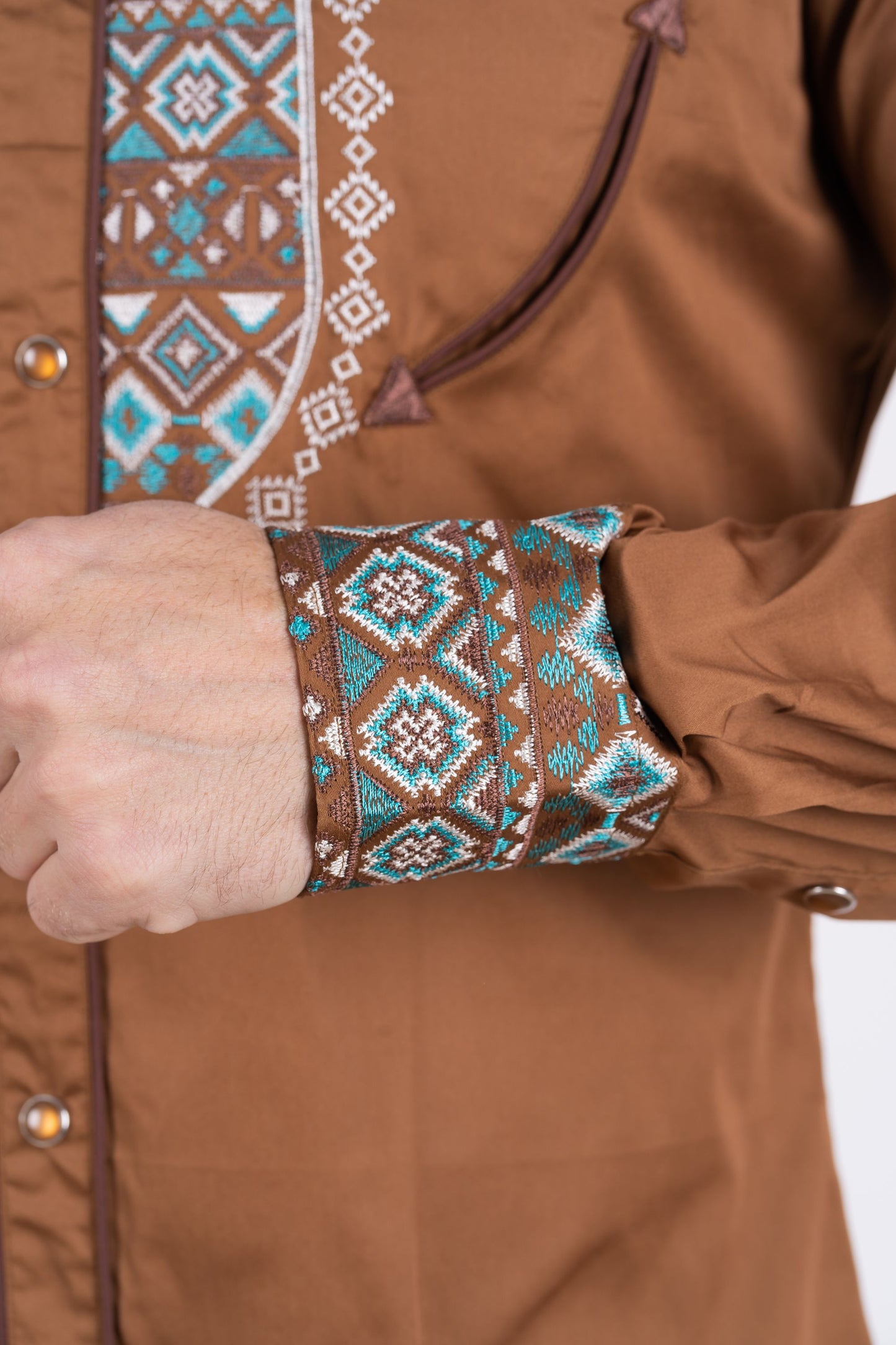 Men's Cotton Camel Embroidery Western Shirt