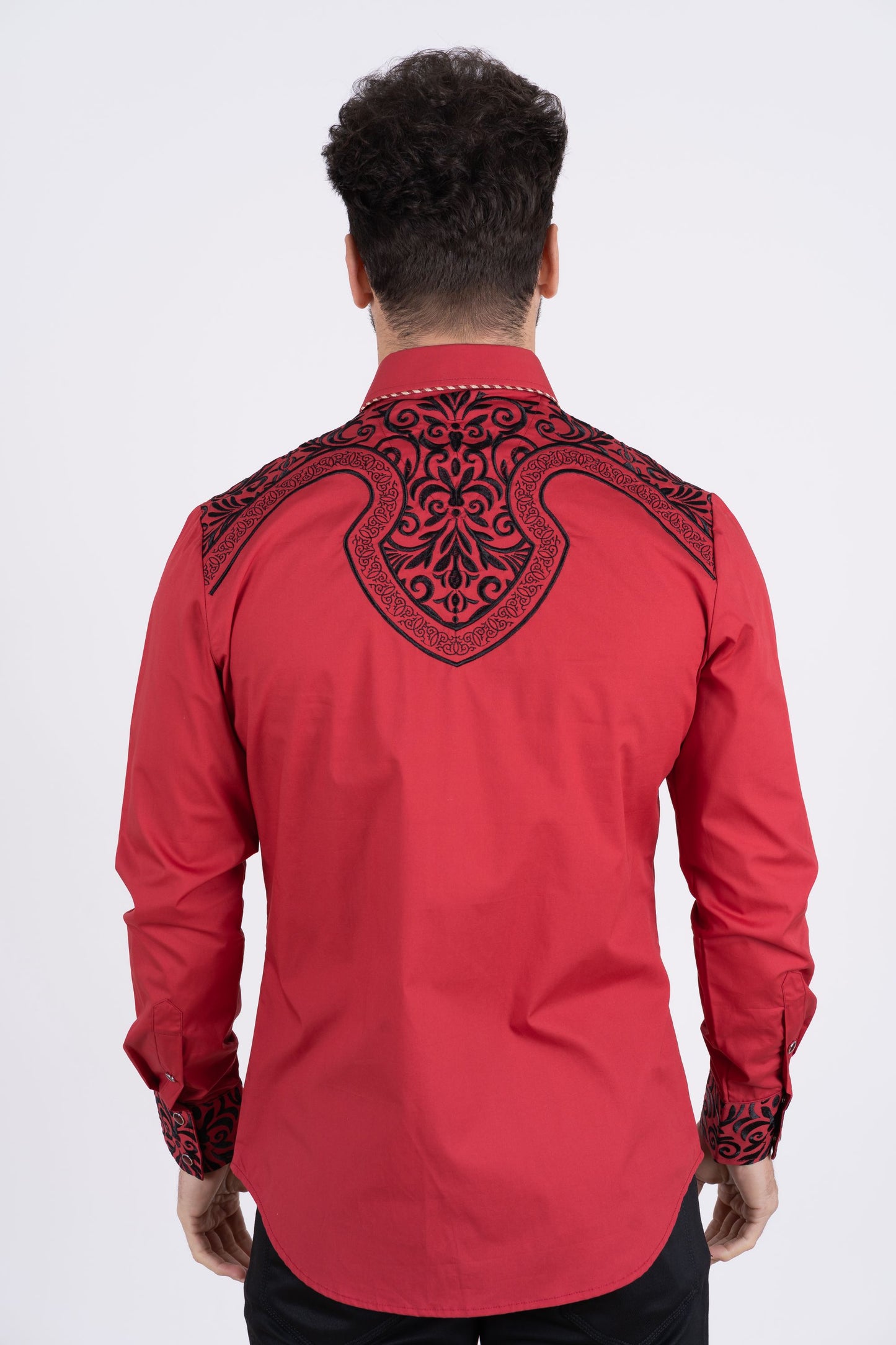 Men's Cotton Red Embroidery Western Shirt