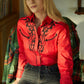 Ladies Cotton Red Embroidery Western Shirt