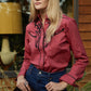 Ladies Cotton Pink Embroidery Western Shirt