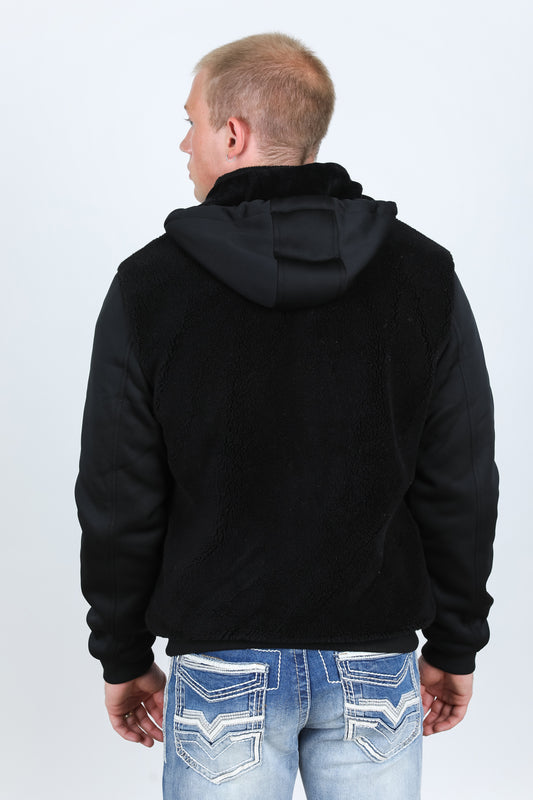 black fur-lined quilted hooded jacket platini