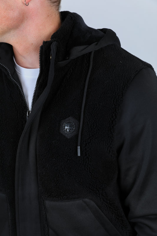 black fur-lined quilted hooded jacket platini