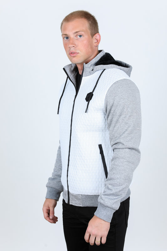 white fur-lined quilted hooded jacket platini