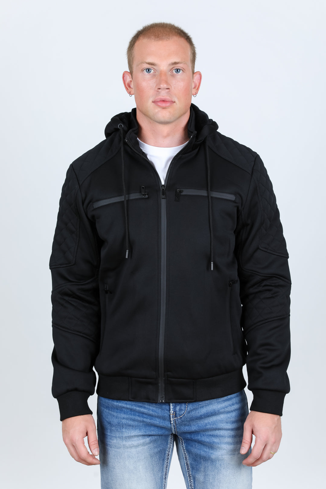 Mens Fur Lined Quilted Hooded Jacket - Black