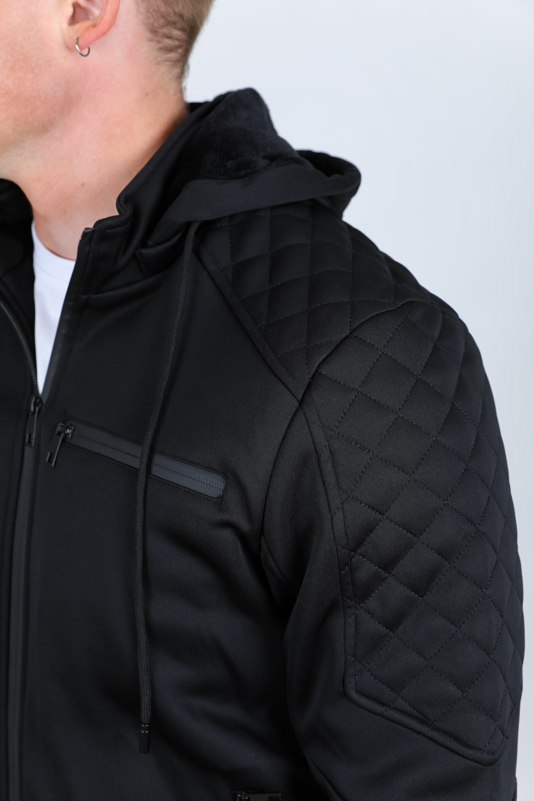 Mens Fur Lined Quilted Hooded Jacket - Black