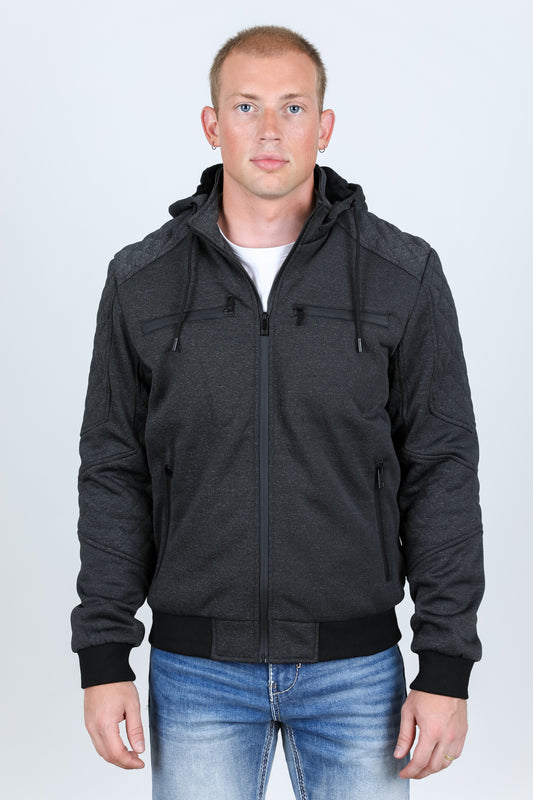 Mens Fur Lined Quilted Hooded Jacket - Charcoal