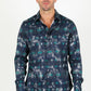 Mens Modern Fit Stretch Foiled Shirt - Navy