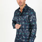 Mens Modern Fit Stretch Foiled Shirt - Navy