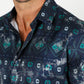Mens Modern Fit Stretch Foiled Shirt - Navy