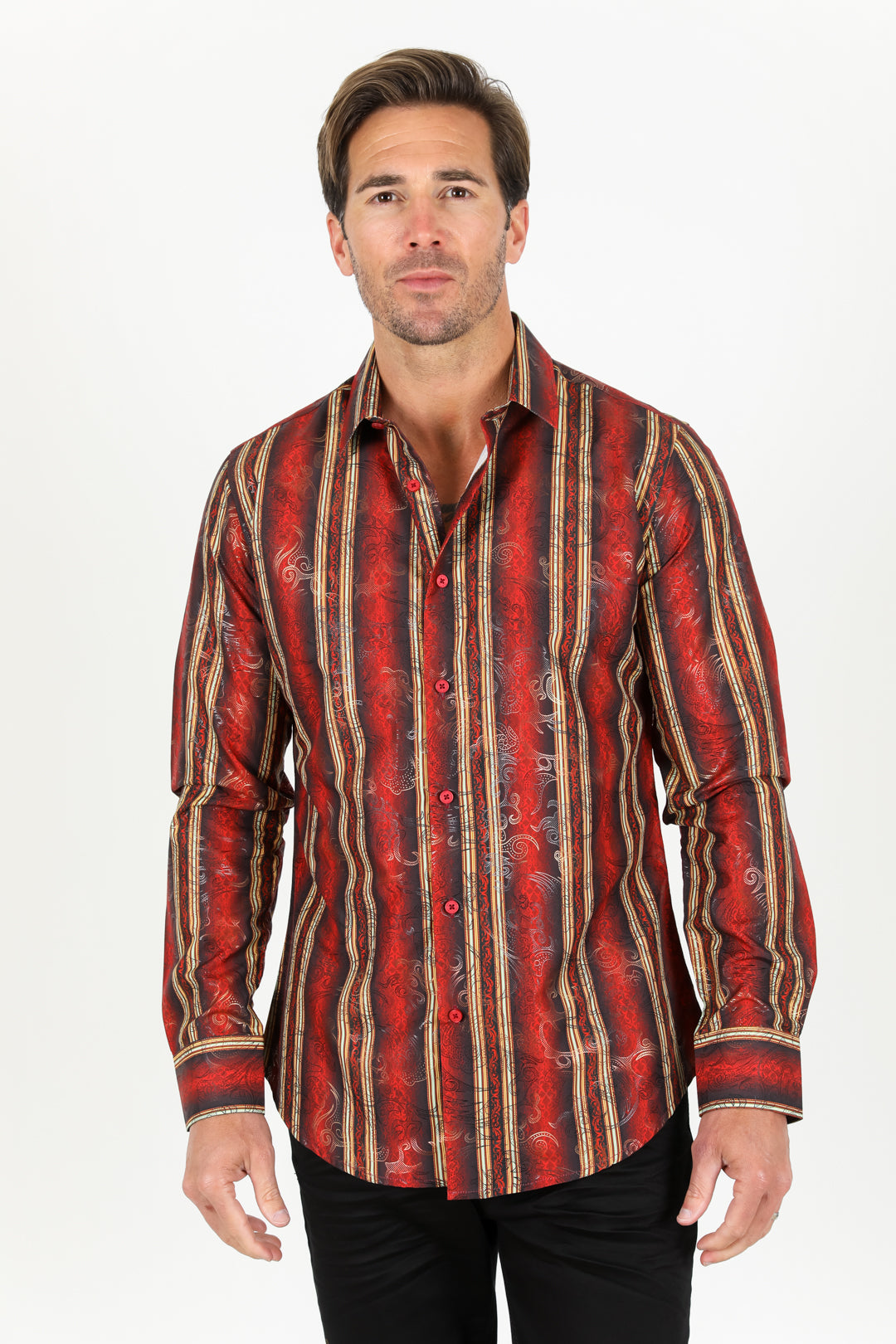 Mens Modern Fit Stretch Foiled Shirt - Red