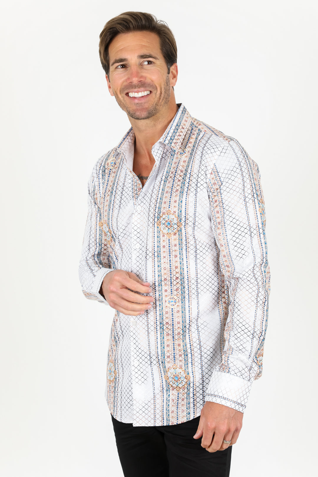 Mens Modern Fit Stretch Foiled Shirt - White