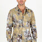 Mens Modern Fit Stretch Foiled Shirt - Khaki