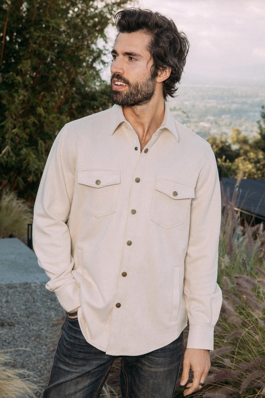 beige faux suede overshirt men