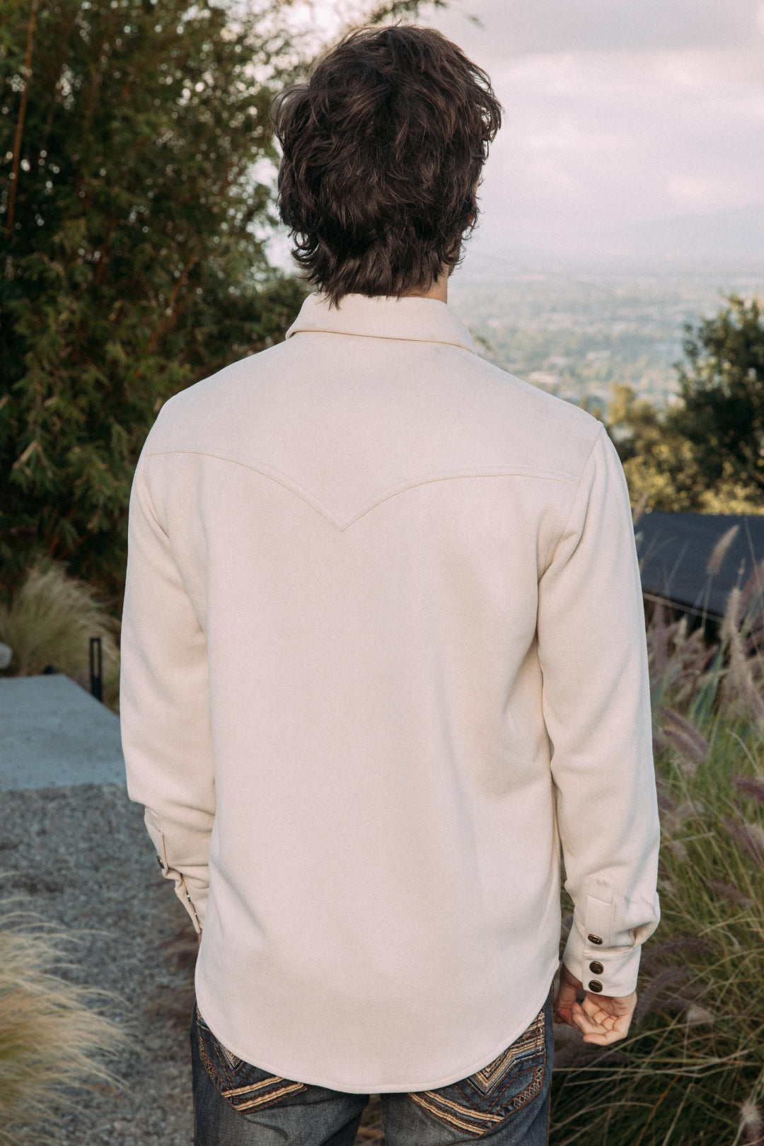 beige faux suede overshirt men