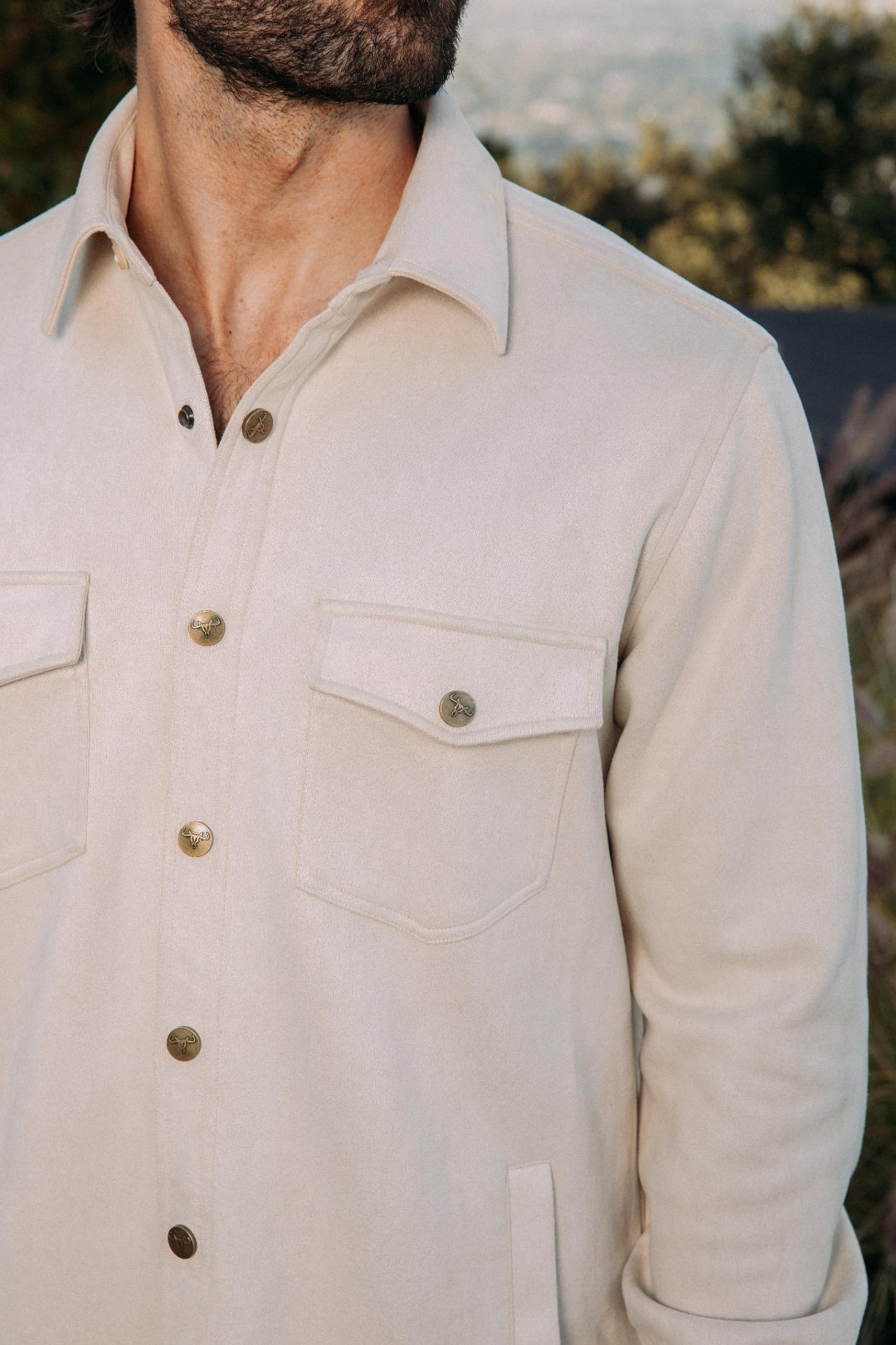 beige faux suede overshirt men
