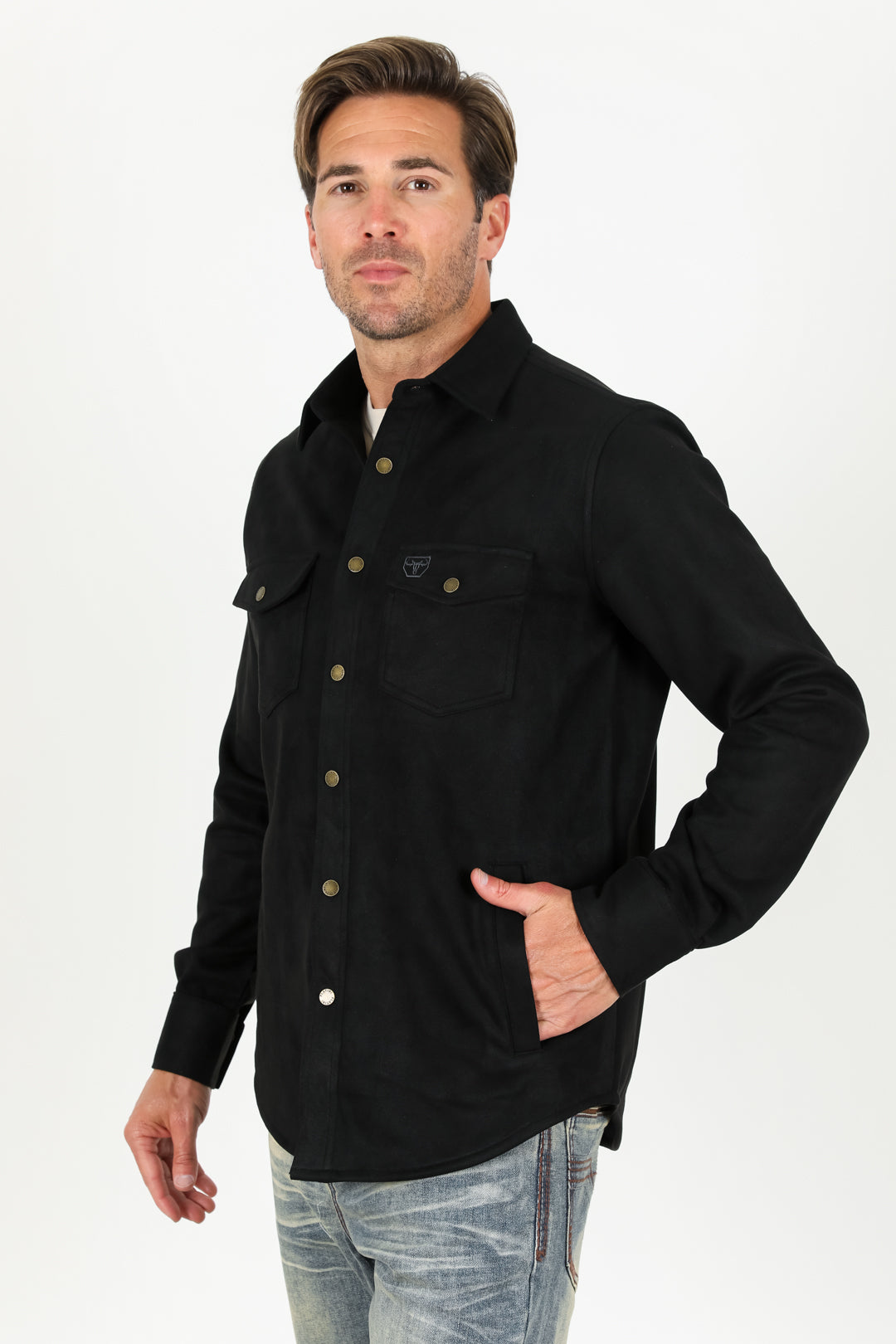Men's Faux Suede Overshirt - Black