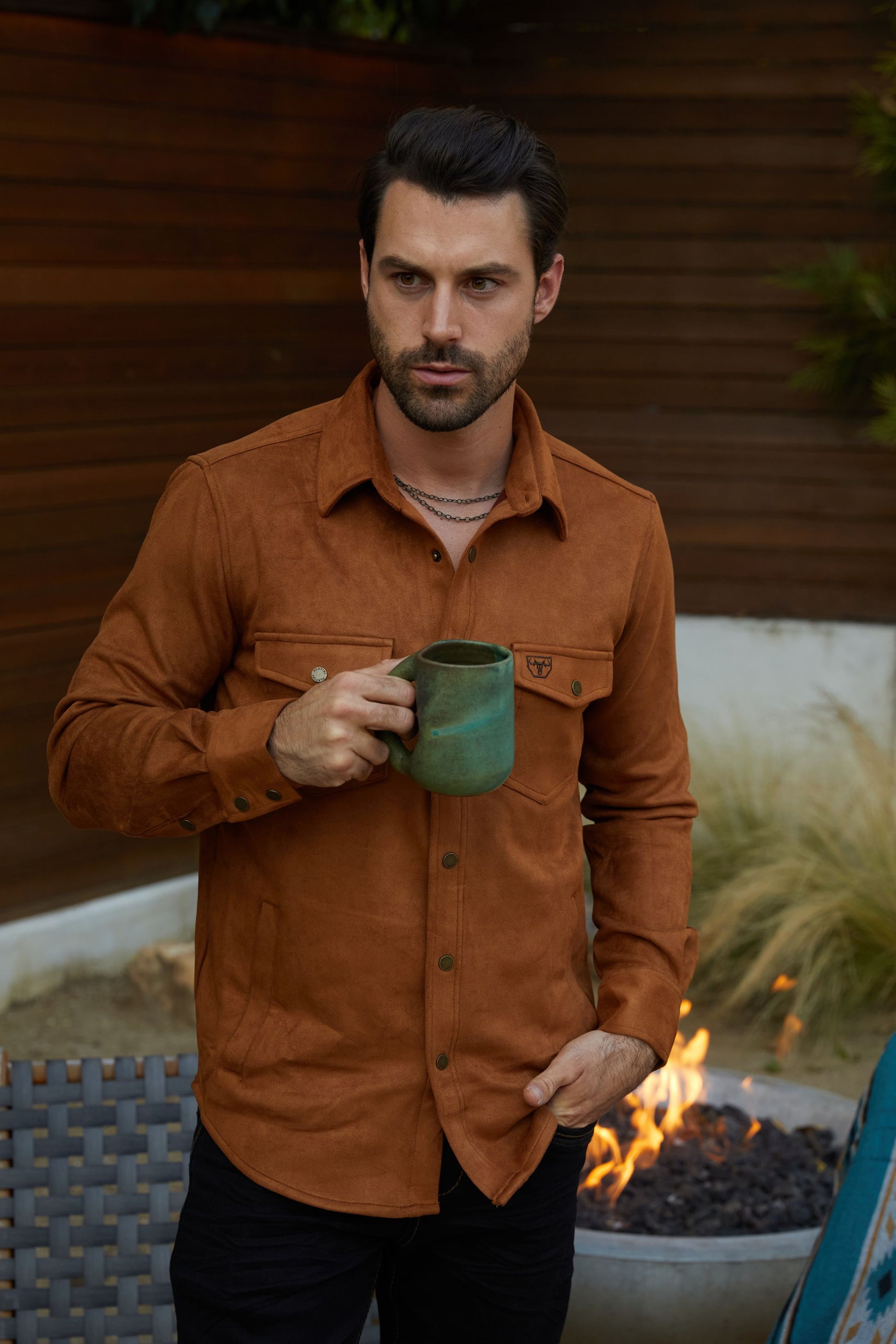 camel ii faux suede overshirt men