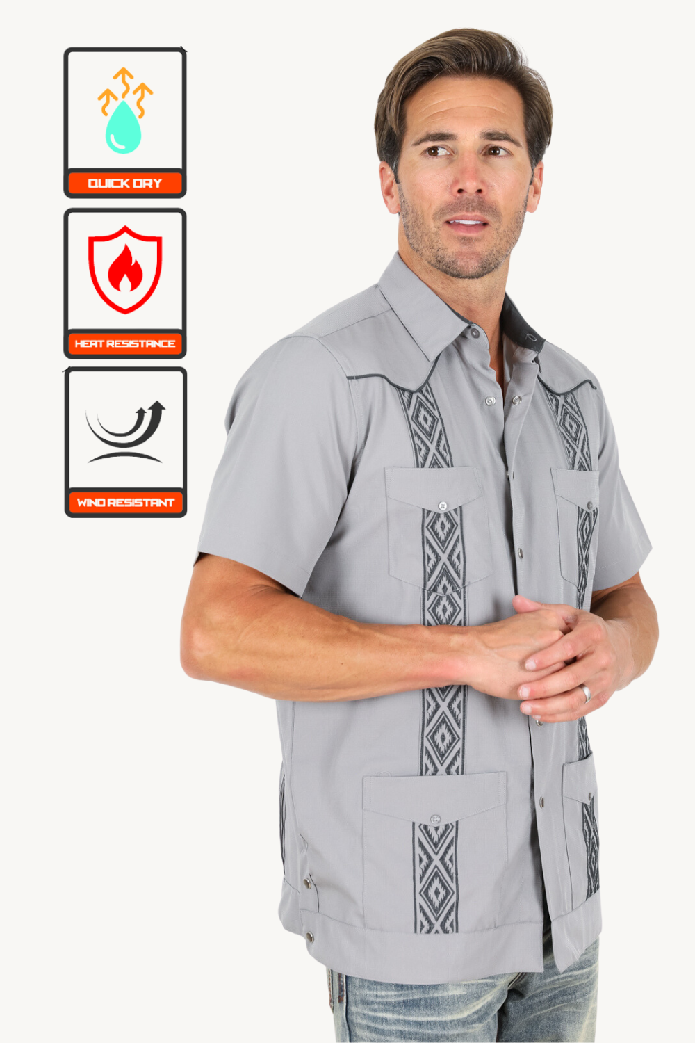 Men's Modern Light Gray GUAYABERA Shirt