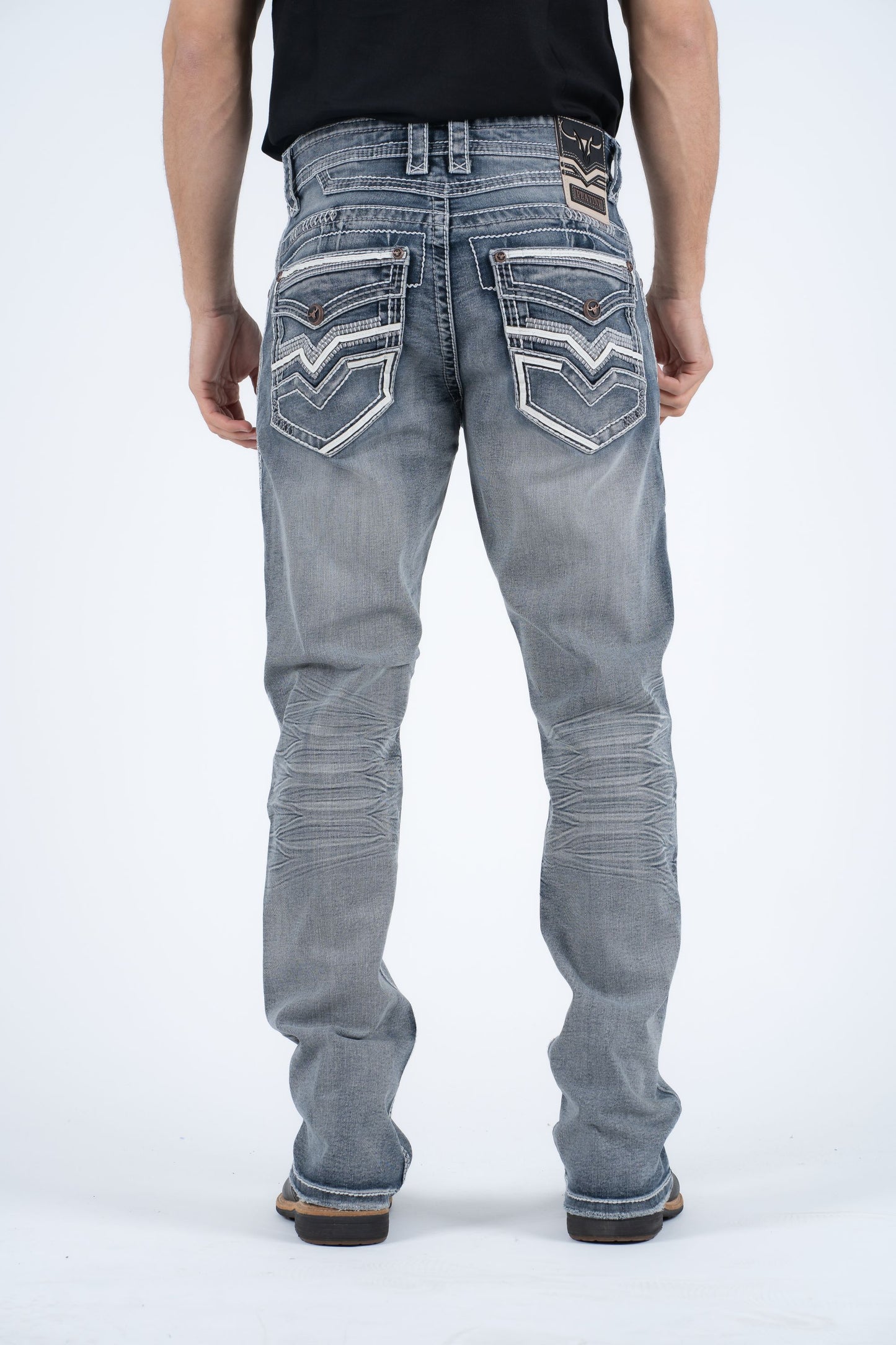 Holt Men's Blue Grey Slim Boot Cut Jeans