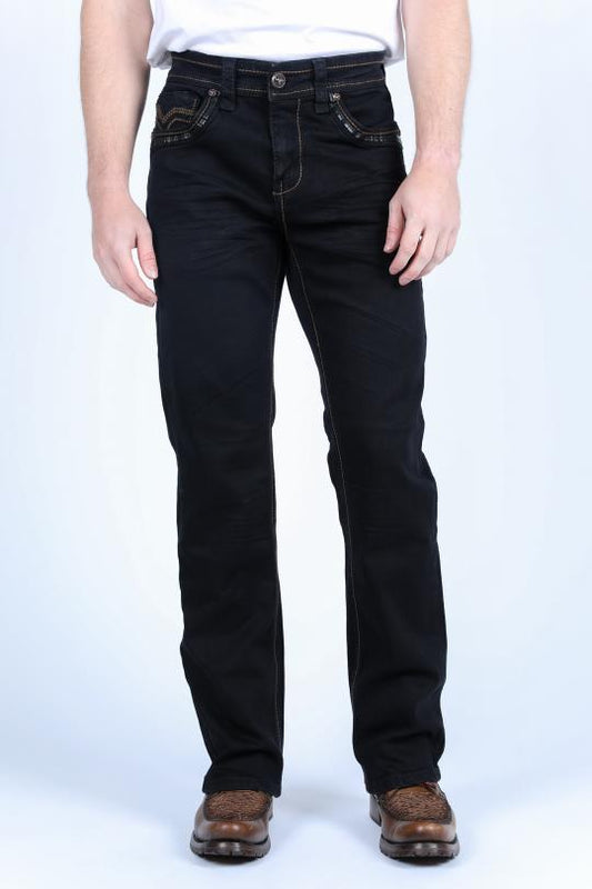 Men's Platini Gray Embroidered Black Slim Boot Cut Jeans – Moreno's Wear