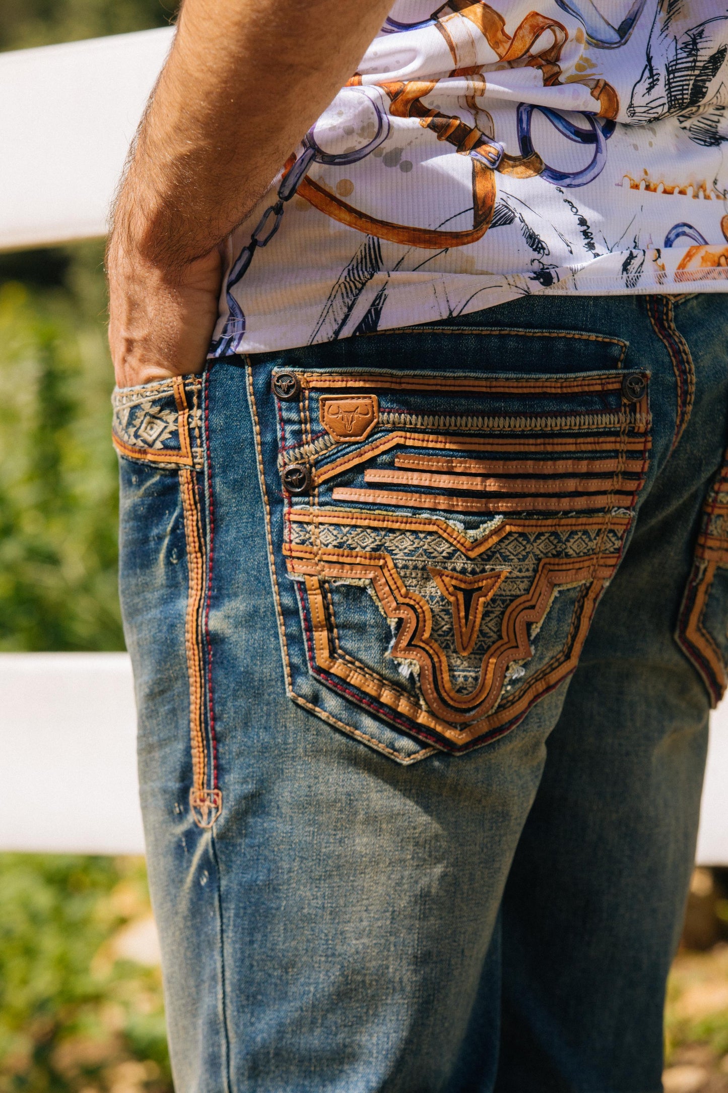 tint blue holt slim boot cut jean men platini back pocket detail