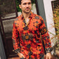 Floral Print Satin Shirt - Red