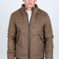 Mens Fur Lined Quilted Faux Suede Jacket - Brown