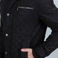 Mens Fur Lined Quilted Faux Suede Coat - Black