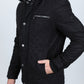 Mens Fur Lined Quilted Faux Suede Coat - Black