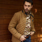 Mens Fur Lined Quilted Faux Suede Coat - Light Brown