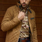 Mens Fur Lined Quilted Faux Suede Coat - Light Brown