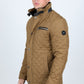 Mens Fur Lined Quilted Faux Suede Coat - Light Brown