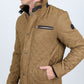 Mens Fur Lined Quilted Faux Suede Coat - Light Brown