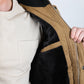 Mens Fur Lined Quilted Faux Suede Coat - Light Brown