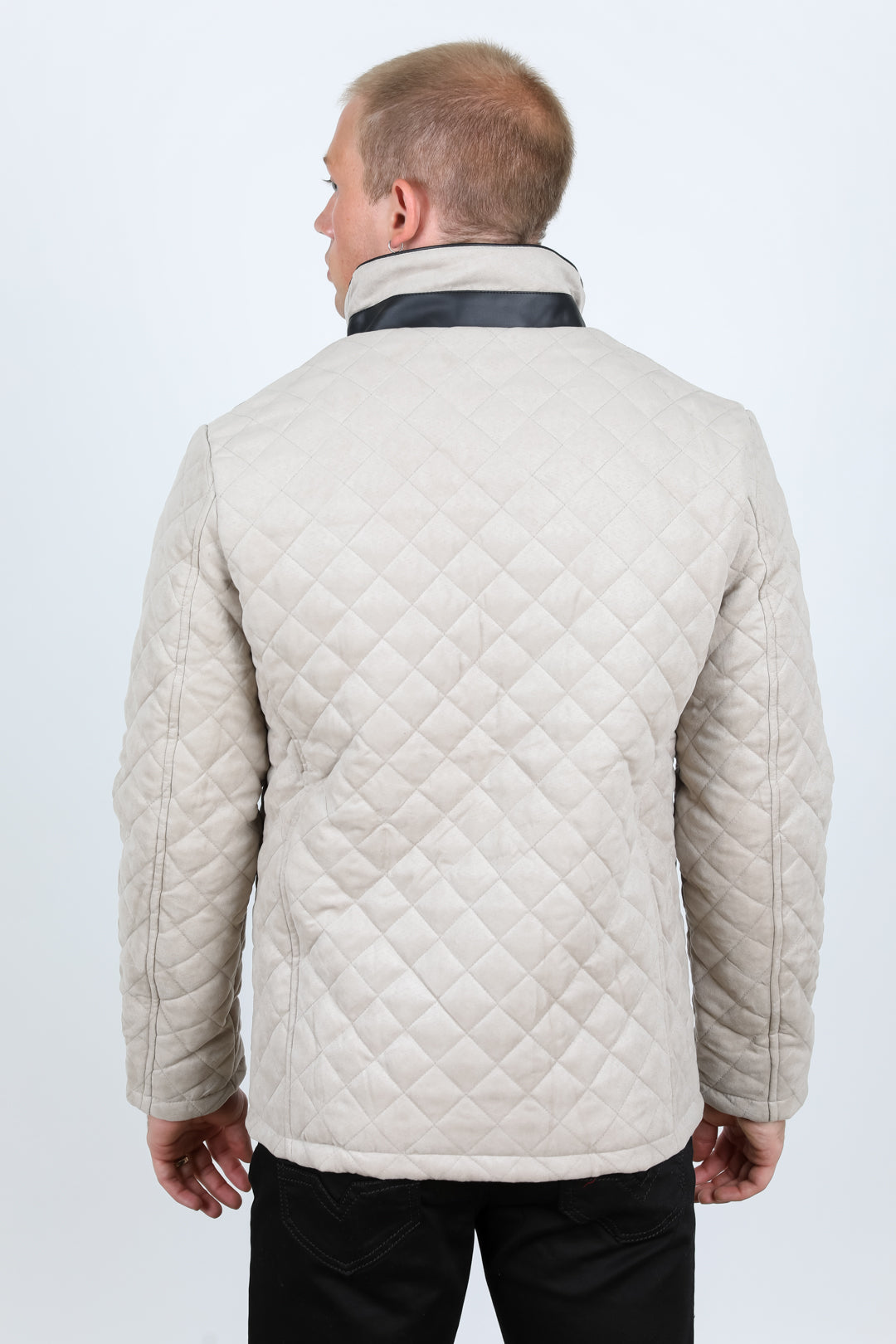 Mens Fur Lined Quilted Faux Suede Coat - Gray