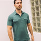 Mens Pearl Snap Buttons Teal Western Polo