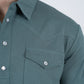 Mens Pearl Snap Buttons Teal Western Polo