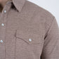 Mens Pearl Snap Buttons Brown Western Polo