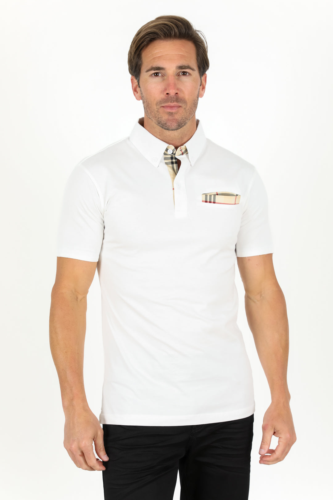Cotton Knit Polo with Chest Pocket - White