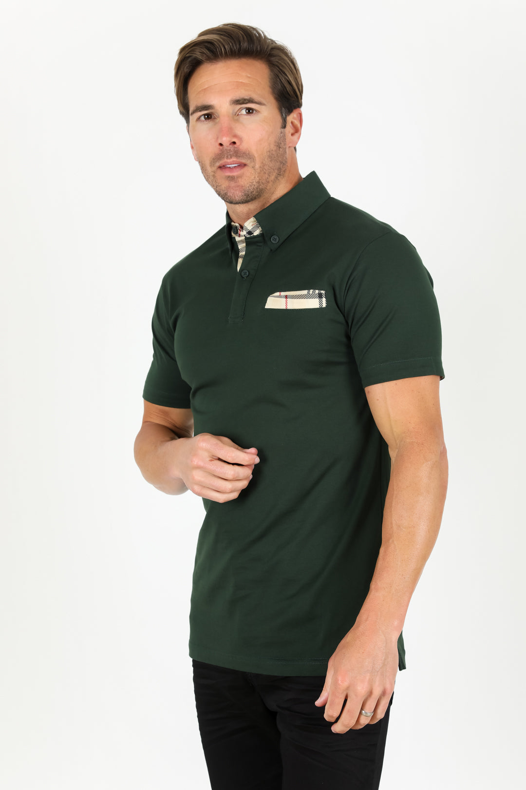 Cotton Knit Polo with Chest Pocket - Green