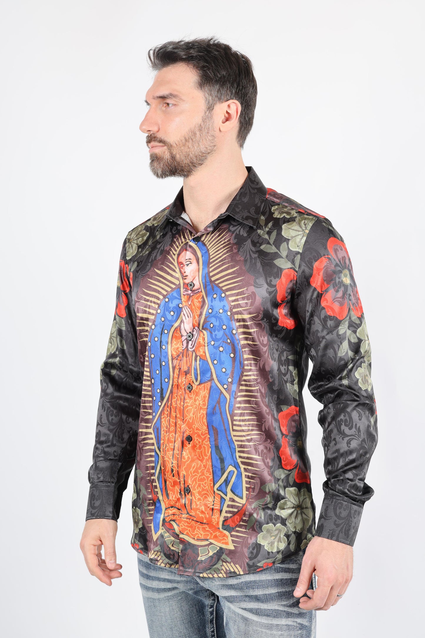 Mens Jacquard Fabric Modern Fit GUADALUPE Print Shirt