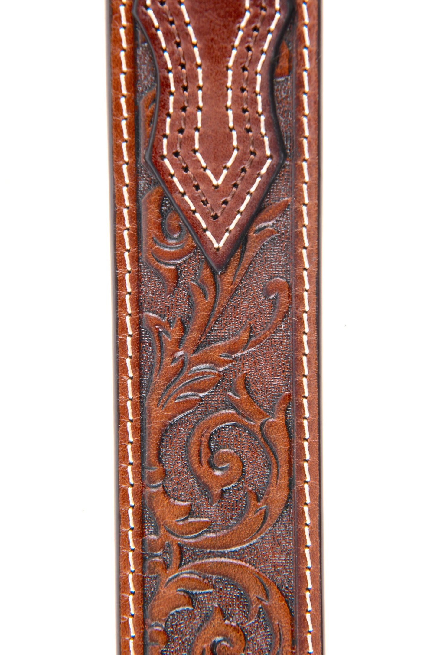 Mens Genuine Leather Stamped Belt - Brown