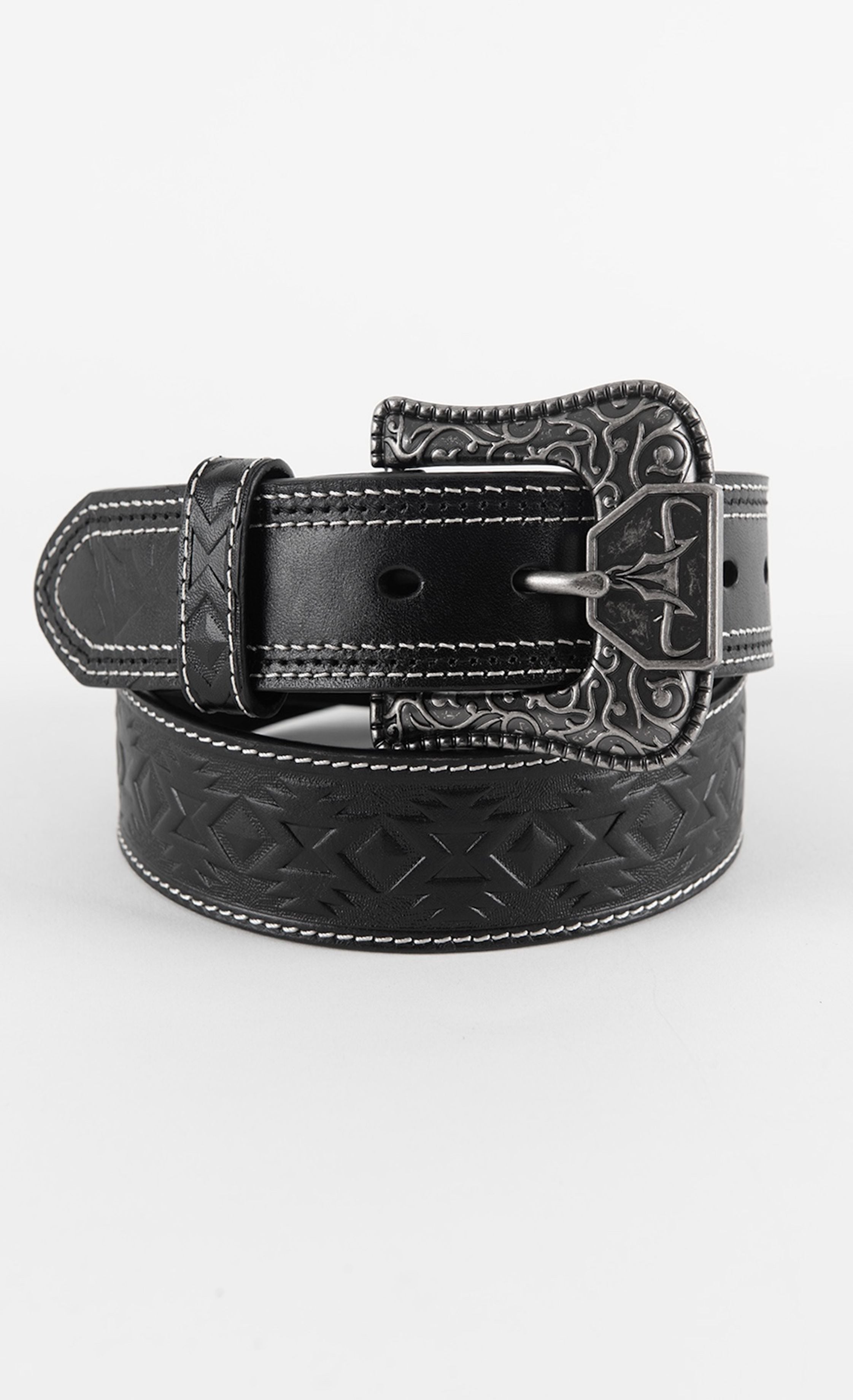 Mens Genuine Leather Aztec 3D Embossed Belt - Black – Platini Fashion