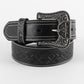 Genuine Leather Aztec Textured Buckle Belt - Black