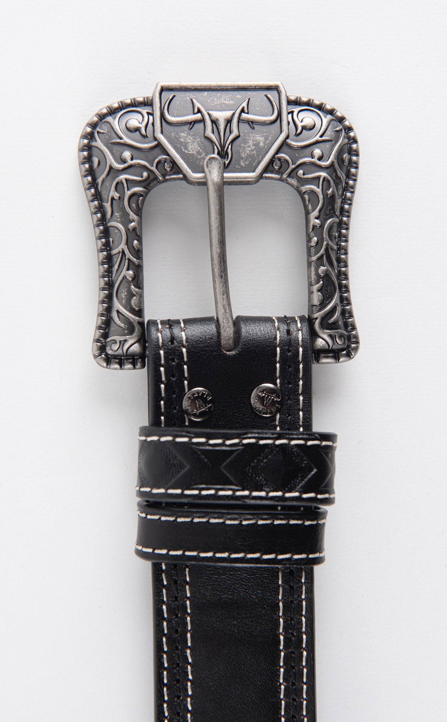 Genuine Leather Aztec Textured Buckle Belt - Black