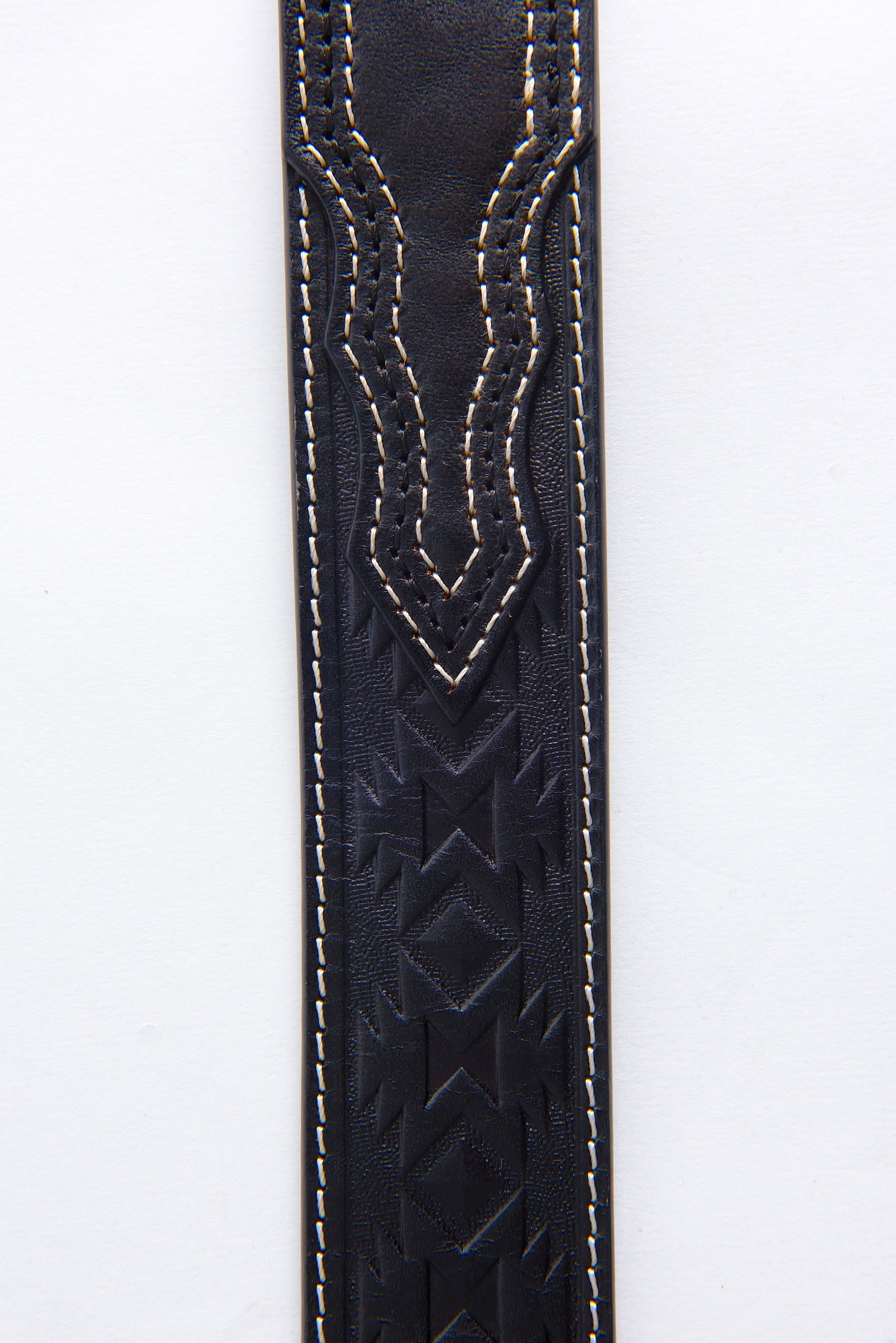 Genuine Leather Aztec Textured Buckle Belt - Black