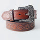 Mens Genuine Leather Aztec 3D Embossed Belt - Brown